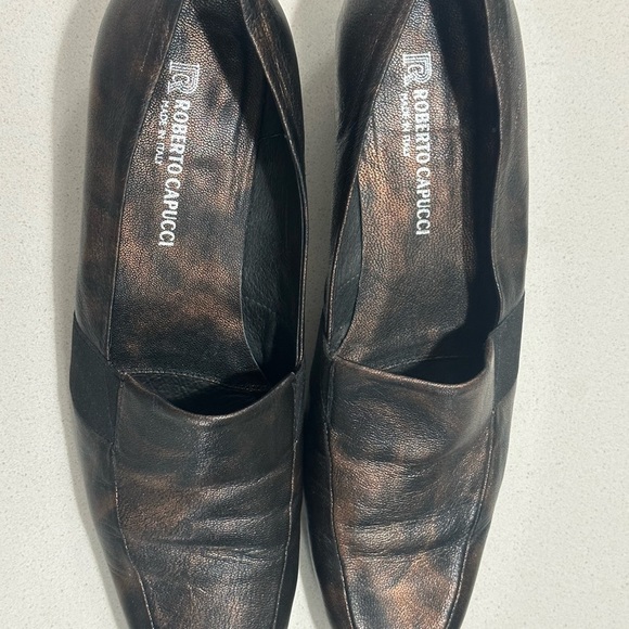Roberto Capucci loafers size 8.5 marbled bronze leather EUC rubber sole - Picture 10 of 12